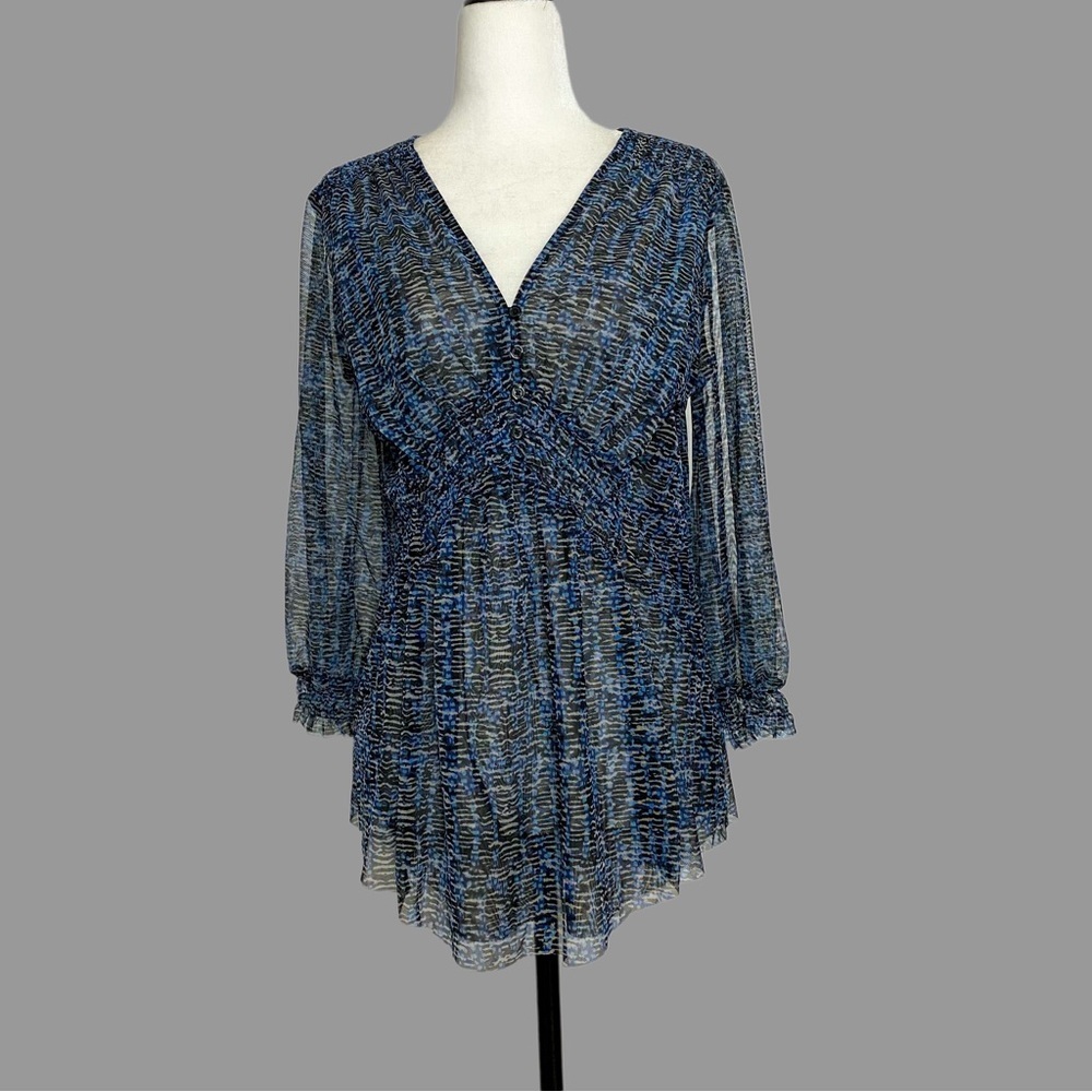 💛 S 💛 NWT Anthro Blouse Blue Grey Flowing Sheer Lined Feminine Pretty